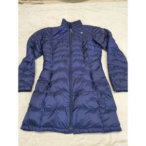 Ariat Navy Blue Quilted Puffer Down Long Coat XS Classic Staple Money Capsule